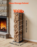 VEVOR Indoor Firewood Rack, 33 × 32 × 112 cm Log Stacker Holder, Holds up to 45kg, Tall Wood Storage Stand, Powder-Coated Steel Firewood Holder, Heavy Duty Wood Pile Rack for Fireplace