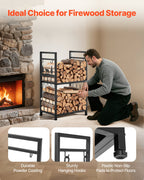 VEVOR Indoor Firewood Rack, 45.5cm 2-Tier Firewood Holder with Fireplace Tools, Brush, Shovel, Poker, Tongs, Heavy Duty Log Wood Rack, 400 lbs Weight Capacity, Wood Pile Storage Stacker for Fire Pit