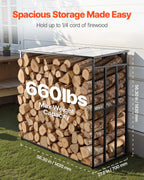 VEVOR Firewood Rack with Sloped Roof, 143cm Outdoor Firewood Holder, 1/4 Cord Log Storage Shed, 299kg Max Weight Capacity, Powder-Coated Metal Wood Storage Rack for Fireplace Deck Backyard Garden