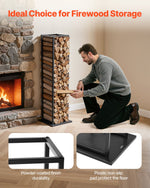 VEVOR Indoor Firewood Rack, 33 × 32 × 112 cm Log Stacker Holder, Holds up to 45kg, Tall Wood Storage Stand, Powder-Coated Steel Firewood Holder, Heavy Duty Wood Pile Rack for Fireplace