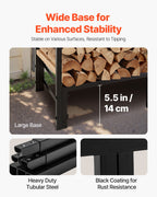 VEVOR Firewood Rack with Waterproof Cover, 1.22m Outdoor Firewood Holder, 1/4 Cord Storage Metal Log Holder, 400lb Max Weight Capacity, Full Covered, Powder-Coated Wood Storage Rack for Fireplace Deck