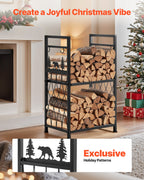 VEVOR Indoor Firewood Rack, 45.5cm 2-Tier Firewood Holder with Fireplace Tools, Brush, Shovel, Poker, Tongs, Heavy Duty Log Wood Rack, 400 lbs Weight Capacity, Wood Pile Storage Stacker for Fire Pit