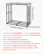 VEVOR Firewood Rack with Sloped Roof, 143cm Outdoor Firewood Holder, 1/4 Cord Log Storage Shed, 299kg Max Weight Capacity, Powder-Coated Metal Wood Storage Rack for Fireplace Deck Backyard Garden