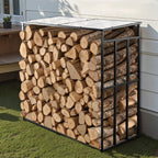 VEVOR Firewood Rack with Sloped Roof, 143cm Outdoor Firewood Holder, 1/4 Cord Log Storage Shed, 299kg Max Weight Capacity, Powder-Coated Metal Wood Storage Rack for Fireplace Deck Backyard Garden