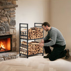 VEVOR Indoor Firewood Rack, 45.5cm 2-Tier Firewood Holder with Fireplace Tools, Brush, Shovel, Poker, Tongs, Heavy Duty Log Wood Rack, 400 lbs Weight Capacity, Wood Pile Storage Stacker for Fire Pit