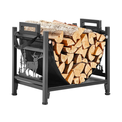 VEVOR Indoor Firewood Rack, 45cm Curved Log Holder with Canvas Carrier, 18kg Weight Capacity Wood Storage Stand, Powder-Coated Steel Firewood Holder, Heavy Duty Wood Pile Stacker Rack for Fireplace
