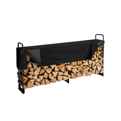 VEVOR 2.4m Outdoor Firewood Rack with Cover, 244 cm x 36 cm x 117 cm, Heavy Duty Firewood Holder & 600D Oxford Waterproof Cover for Fireplace, Patio, Indoor/Outdoor Log Storage Rack for 1/2 Cord of Firewood