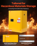VEVOR Flammable Cabinet, 59 x 46 x 90 cm, 13 Gallon Flammable Storage Cabinet with Adjustable Shelf, Cold-Rolled and Galvanized Steel Fire Cabinets, for Commercial Industrial and Home Use, Yellow