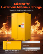 VEVOR Flammable Cabinet, 96.4 x 86.4 x 165.1 cm, 65 Gallon Flammable Storage Cabinet with Adjustable Shelf, Cold-Rolled and Galvanized Steel Fire Cabinets, for Commercial Industrial Home Use, Yellow