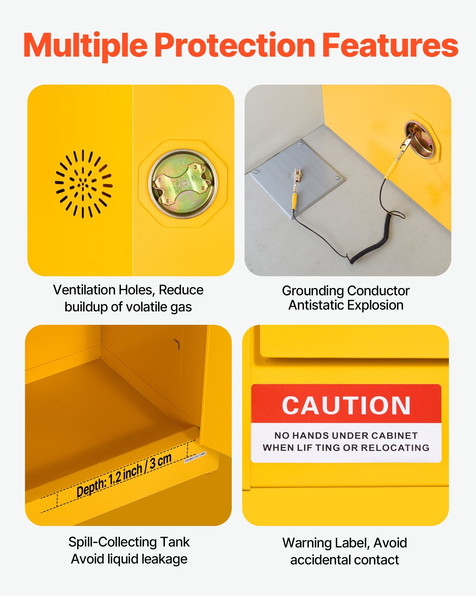 VEVOR Flammable Cabinet, 59 x 46 x 90 cm, 13 Gallon Flammable Storage Cabinet with Adjustable Shelf, Cold-Rolled and Galvanized Steel Fire Cabinets, for Commercial Industrial and Home Use, Yellow