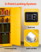 VEVOR Flammable Cabinet, 59 x 46 x 165.1 cm, 23 Gallon Flammable Storage Cabinet with Adjustable Shelf, Cold-Rolled and Galvanized Steel Fire Cabinets, for Commercial Industrial and Home Use, Yellow