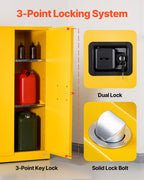 VEVOR Flammable Cabinet, 96.4 x 86.4 x 165.1 cm, 65 Gallon Flammable Storage Cabinet with Adjustable Shelf, Cold-Rolled and Galvanized Steel Fire Cabinets, for Commercial Industrial Home Use, Yellow