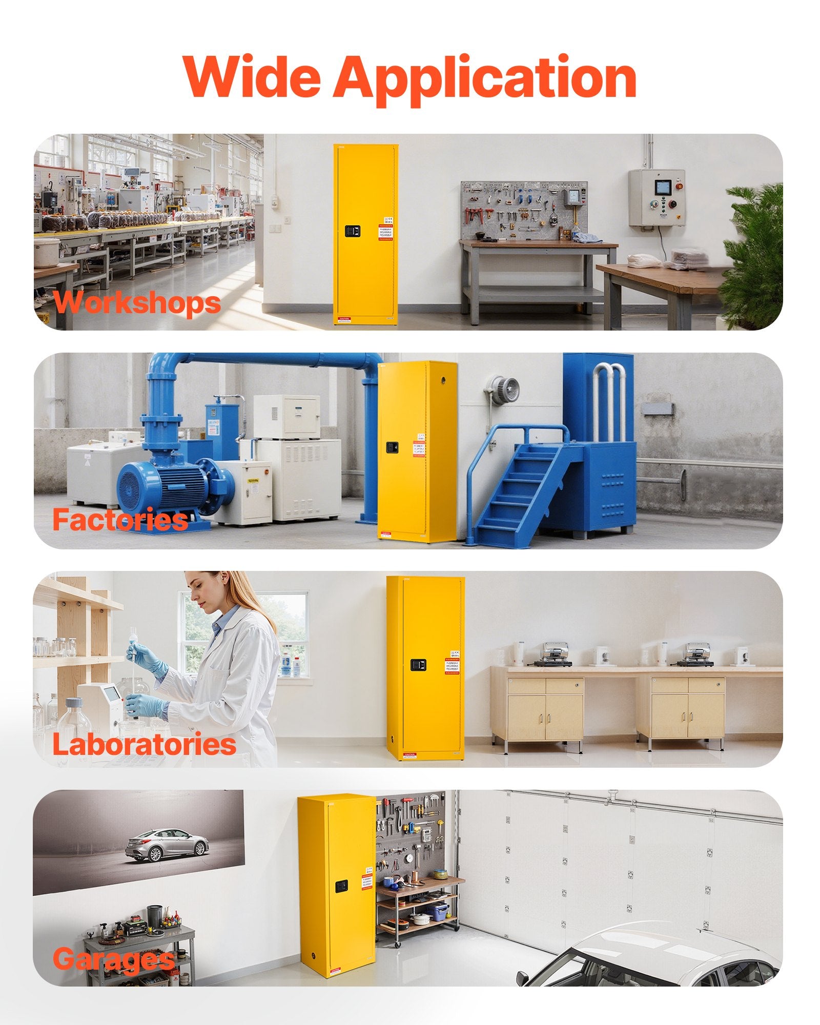VEVOR Flammable Cabinet, 59 x 46 x 165.1 cm, 23 Gallon Flammable Storage Cabinet with Adjustable Shelf, Cold-Rolled and Galvanized Steel Fire Cabinets, for Commercial Industrial and Home Use, Yellow