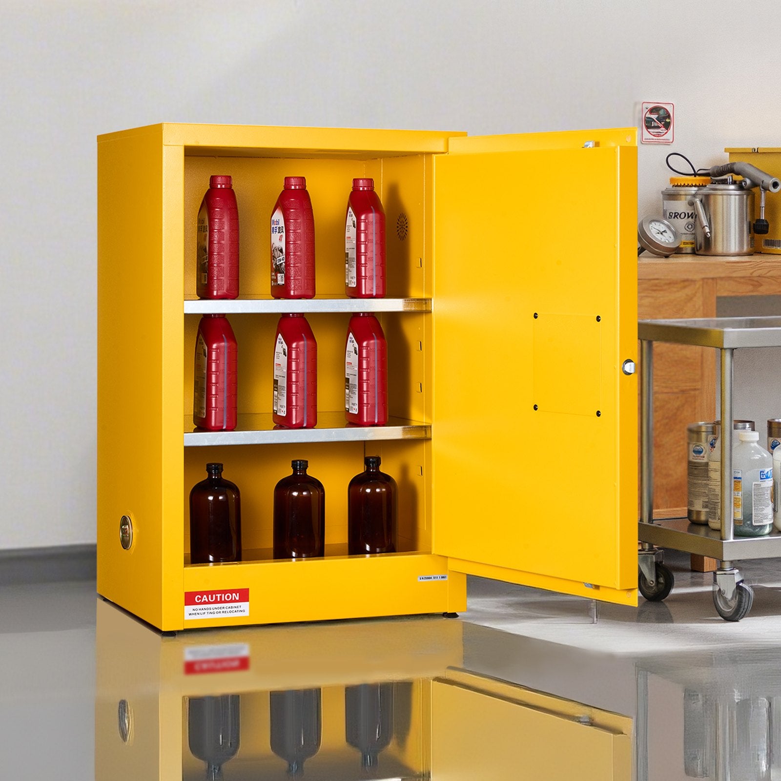 VEVOR Flammable Cabinet, 59 x 46 x 90 cm, 13 Gallon Flammable Storage Cabinet with Adjustable Shelf, Cold-Rolled and Galvanized Steel Fire Cabinets, for Commercial Industrial and Home Use, Yellow
