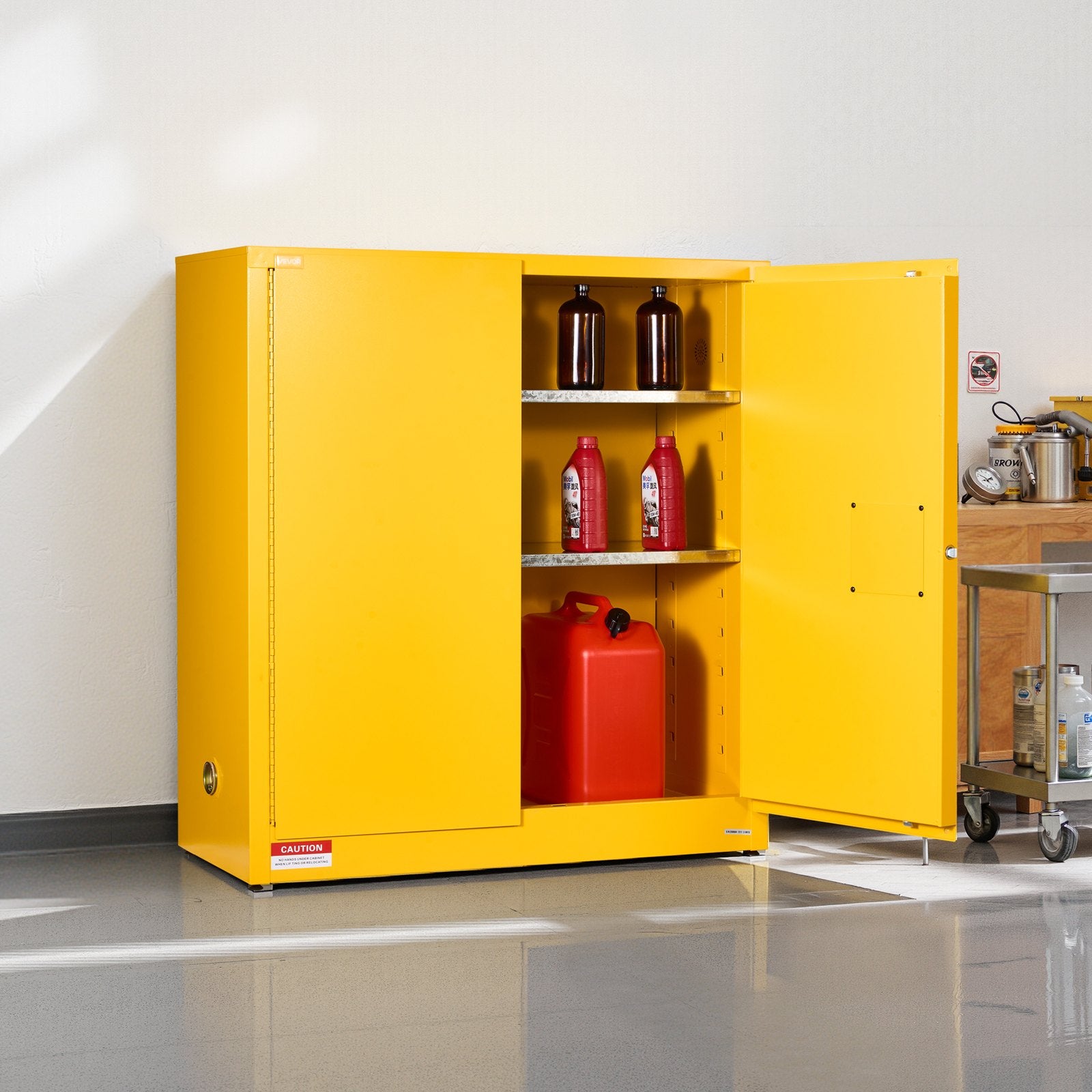 VEVOR Flammable Cabinet, 109.2 x 46 x 118 cm, 29 Gallon Flammable Storage Cabinet with Adjustable Shelf, Cold-Rolled and Galvanized Steel Fire Cabinets, for Commercial Industrial and Home Use, Yellow