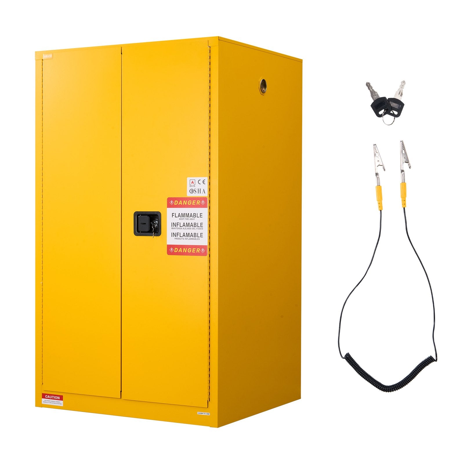 VEVOR Flammable Cabinet, 96.4 x 86.4 x 165.1 cm, 65 Gallon Flammable Storage Cabinet with Adjustable Shelf, Cold-Rolled and Galvanized Steel Fire Cabinets, for Commercial Industrial Home Use, Yellow