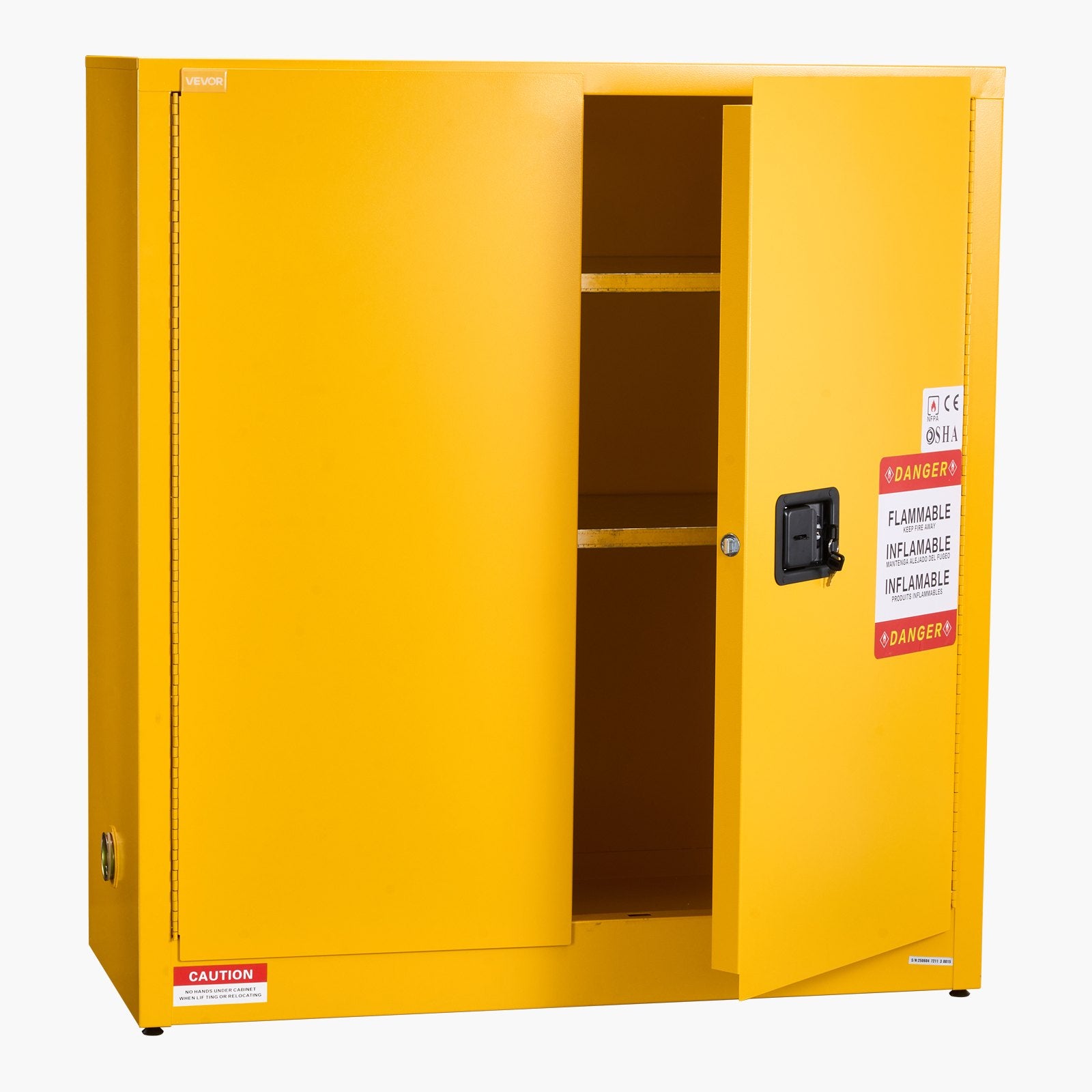 VEVOR Flammable Cabinet, 109.2 x 46 x 118 cm, 29 Gallon Flammable Storage Cabinet with Adjustable Shelf, Cold-Rolled and Galvanized Steel Fire Cabinets, for Commercial Industrial and Home Use, Yellow