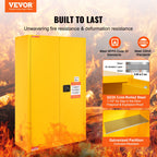 VEVOR Flammable Safety Cabinet, 170.3 L, Cold-Rolled Steel Flammable Liquid Storage Cabinet, 109 x 46 x 165.6 cm Explosion Proof with 2 Adjustable Shelves 2 Manual Doors for Industrial Use, Yellow