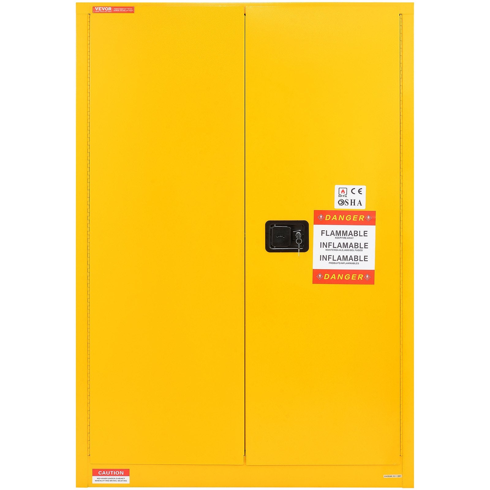 VEVOR Flammable Safety Cabinet, 170.3 L, Cold-Rolled Steel Flammable Liquid Storage Cabinet, 109 x 46 x 165.6 cm Explosion Proof with 2 Adjustable Shelves 2 Manual Doors for Industrial Use, Yellow