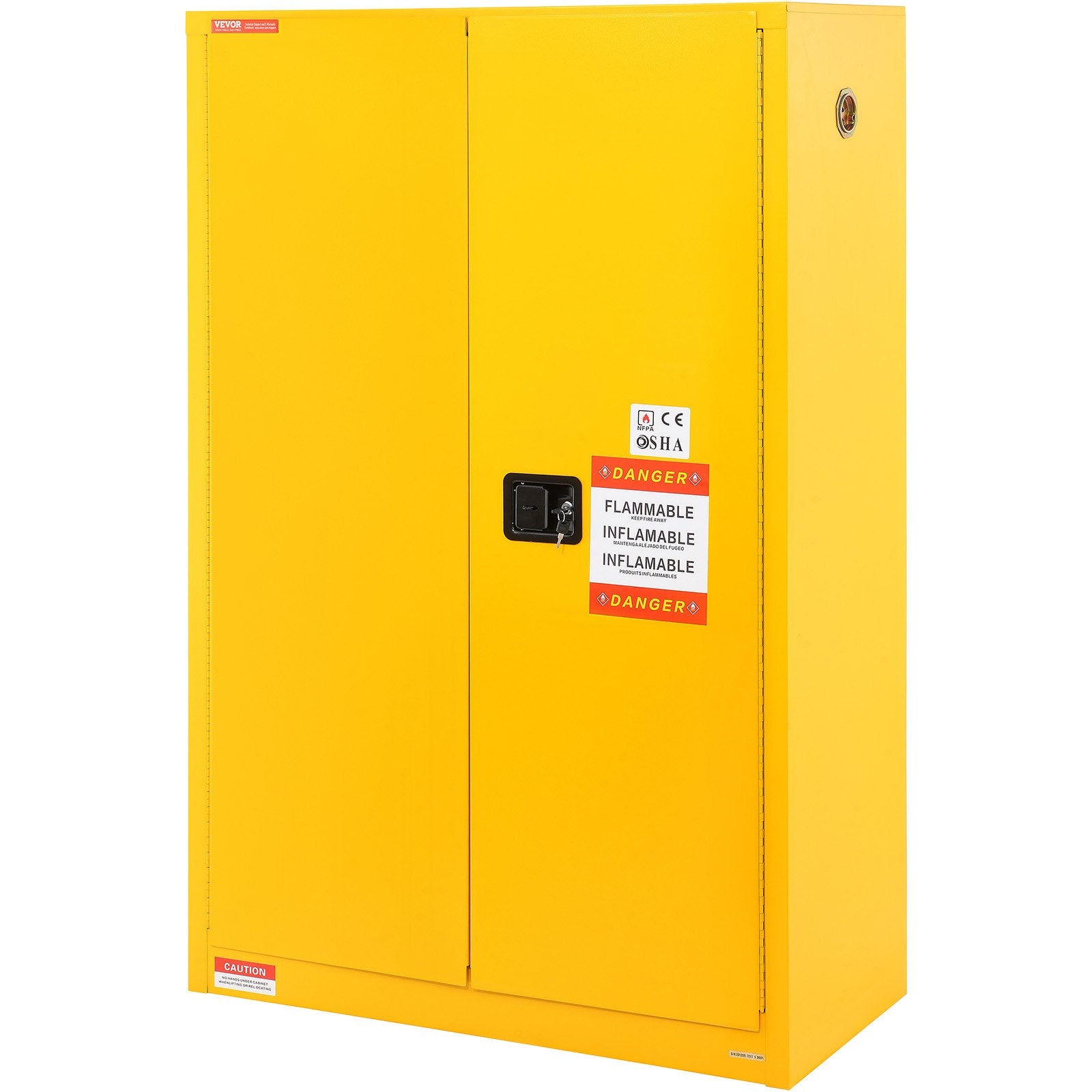 VEVOR Flammable Safety Cabinet, 170.3 L, Cold-Rolled Steel Flammable Liquid Storage Cabinet, 109 x 46 x 165.6 cm Explosion Proof with 2 Adjustable Shelves 2 Manual Doors for Industrial Use, Yellow