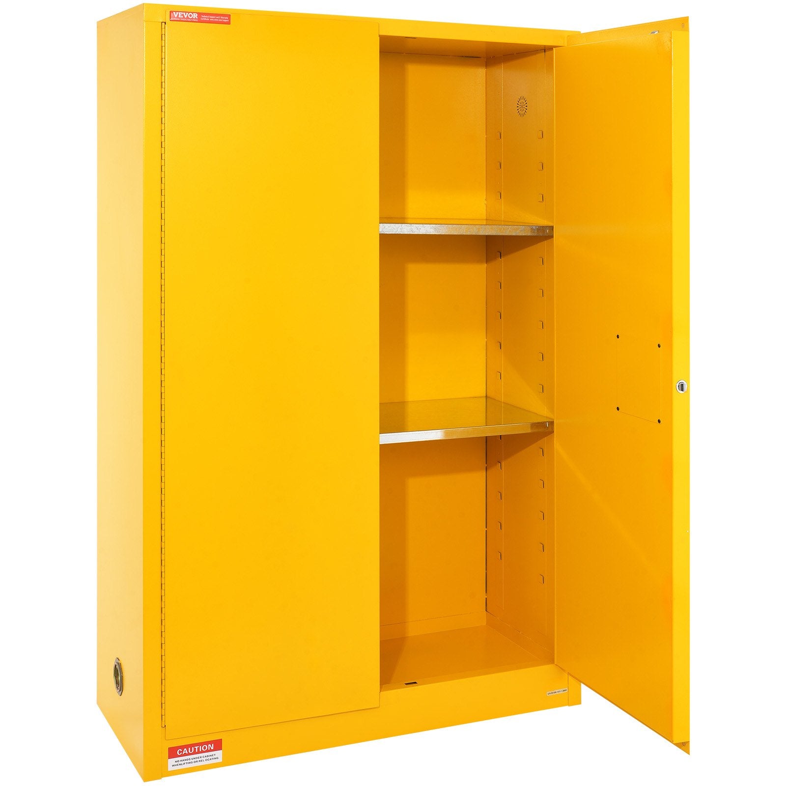 VEVOR Flammable Safety Cabinet, 170.3 L, Cold-Rolled Steel Flammable Liquid Storage Cabinet, 109 x 46 x 165.6 cm Explosion Proof with 2 Adjustable Shelves 2 Manual Doors for Industrial Use, Yellow