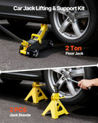 VEVOR Low Profile Floor Jack, 2 Ton Capacity, Steel Racing Floor Jack with Stands, Single Piston Quick Lift Pump, Hydraulic Trolley Car Lift for Sports Cars & Compact SUVs, Lifting Range 130-310 mm