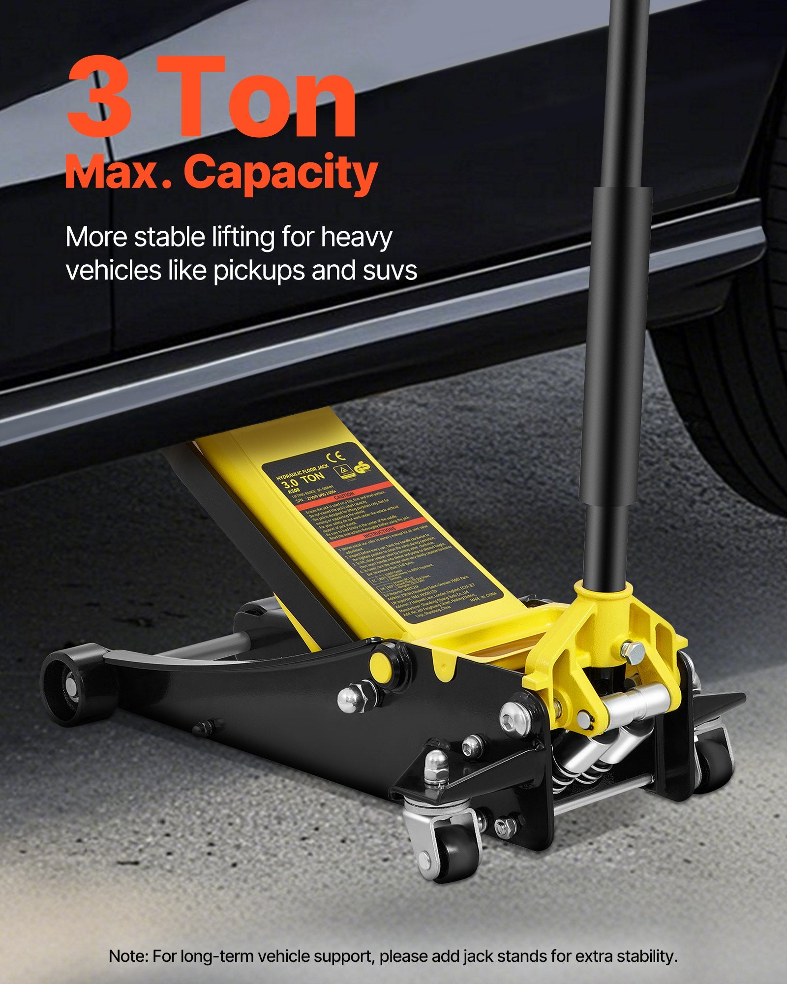 VEVOR Floor Jack, 3 Ton Low Profile Floor Jack, Heavy-duty Steel Racing Floor Jack with Dual Pistons Quick Lift Pump, Floor Jack Lifting Range 3.35"-19.69"