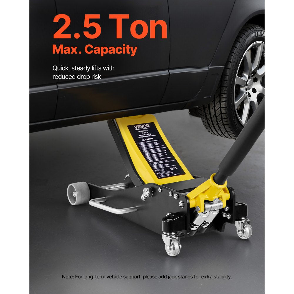 VEVOR Low Profile Floor Jack, 2.5 Ton Capacity, Aluminum & Steel Racing Floor Jack with Dual Pistons Quick Lift Pump, Hydraulic Trolley Car Lift for Sedans & Compact SUVs, Lifting Range 95-475 mm