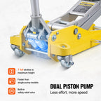 VEVOR Low Profile Floor Jack 3 Ton (6600 lbs), Heavy Duty Aluminum Hydraulic Racing Floor Jack, Hydraulic Car Jack, Dual Piston Quick Lift Pump, 3.7"-18.3" Height Lifting Range (Yellow)