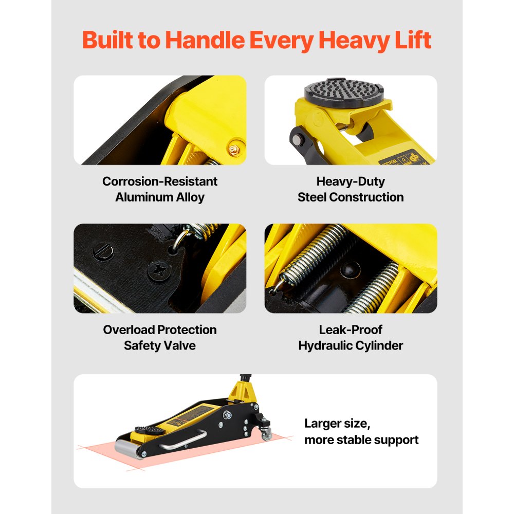 VEVOR Floor Jack, 1.5 Ton Low Profile Floor Jack, Aluminum And Steel Racing Floor Jack With Dual Pistons Quick Lift Pump, Floor Jack Lifting Range 80 mm-365 mm