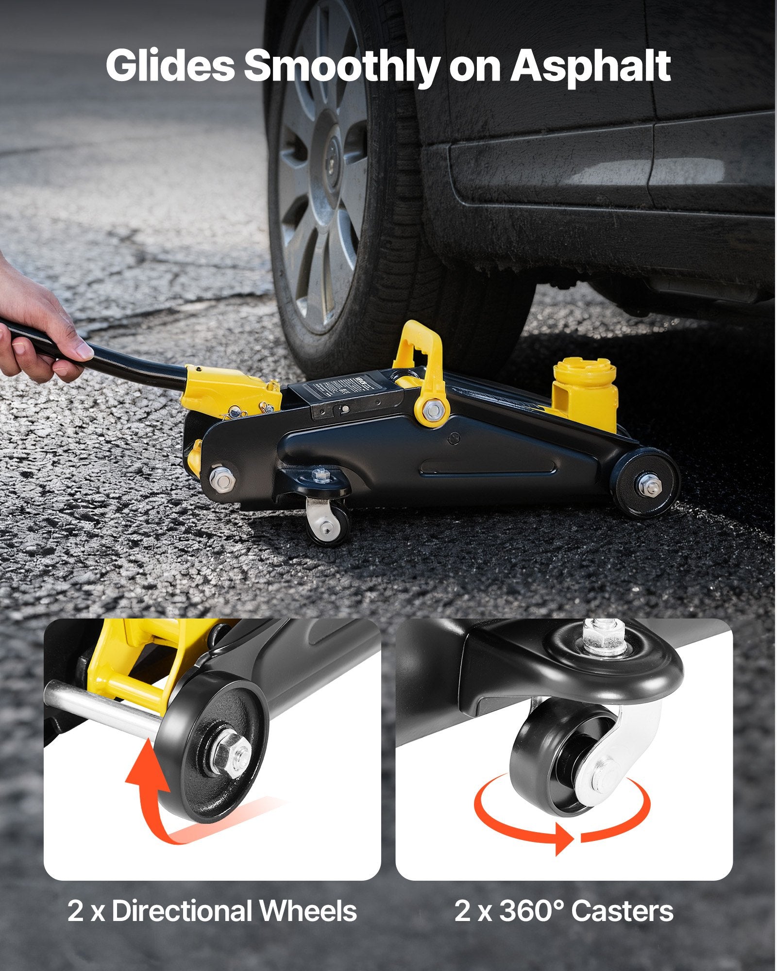VEVOR Low Profile Floor Jack, 2 Ton Capacity, Steel Racing Floor Jack with Stands, Single Piston Quick Lift Pump, Hydraulic Trolley Car Lift for Sports Cars & Compact SUVs, Lifting Range 130-310 mm