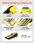 VEVOR Low Profile Floor Jack, 4 Ton Capacity, Steel Racing Floor Jack with Dual Pistons Quick Lift Pump, Hydraulic Trolley Car Lift for Sport Utility Vehicle, Lifting Range 100-545 mm, Yellow & Black