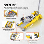 VEVOR Low Profile Floor Jack 3 Ton (6600 lbs), Heavy Duty Aluminum Hydraulic Racing Floor Jack, Hydraulic Car Jack, Dual Piston Quick Lift Pump, 3.7"-18.3" Height Lifting Range (Yellow)