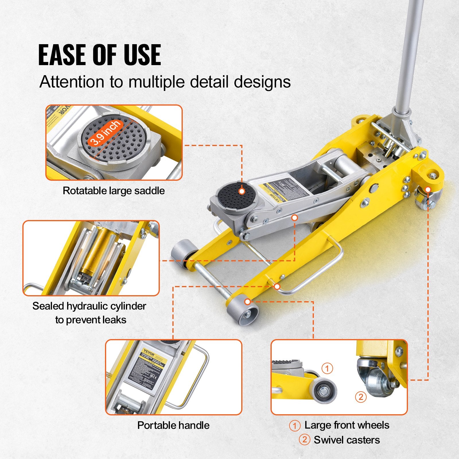 VEVOR Low Profile Floor Jack 3 Ton (6600 lbs), Heavy Duty Aluminum Hydraulic Racing Floor Jack, Hydraulic Car Jack, Dual Piston Quick Lift Pump, 3.7"-18.3" Height Lifting Range (Yellow)