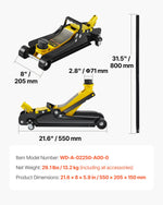 VEVOR Floor Jack, 2.5 Ton Low Profile Floor Jack, Heavy-duty Steel Racing Floor Jack With Single Piston Lift Pump, Floor Jack Lifting Range 85 mm-380 mm