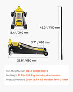 VEVOR Floor Jack, 2.5 Ton Low Profile Floor Jack, Heavy-duty Steel Racing Floor Jack with Dual Pistons Quick Lift Pump, Floor Jack Lifting Range 3.64"-19.49"
