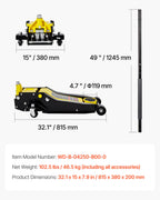 VEVOR Low Profile Floor Jack, 4 Ton Capacity, Steel Racing Floor Jack with Dual Pistons Quick Lift Pump, Hydraulic Trolley Car Lift for Sport Utility Vehicle, Lifting Range 100-545 mm, Yellow & Black