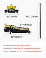 VEVOR Low Profile Floor Jack, 4 Ton Capacity, Steel Racing Floor Jack with Dual Pistons Quick Lift Pump, Hydraulic Trolley Car Lift for Sport Utility Vehicle, Lifting Range 100-545 mm, Yellow & Black