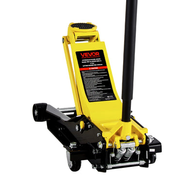 VEVOR Low Profile Floor Jack, 4 Ton Capacity, Steel Racing Floor Jack with Dual Pistons Quick Lift Pump, Hydraulic Trolley Car Lift for Sport Utility Vehicle, Lifting Range 100-545 mm, Yellow & Black