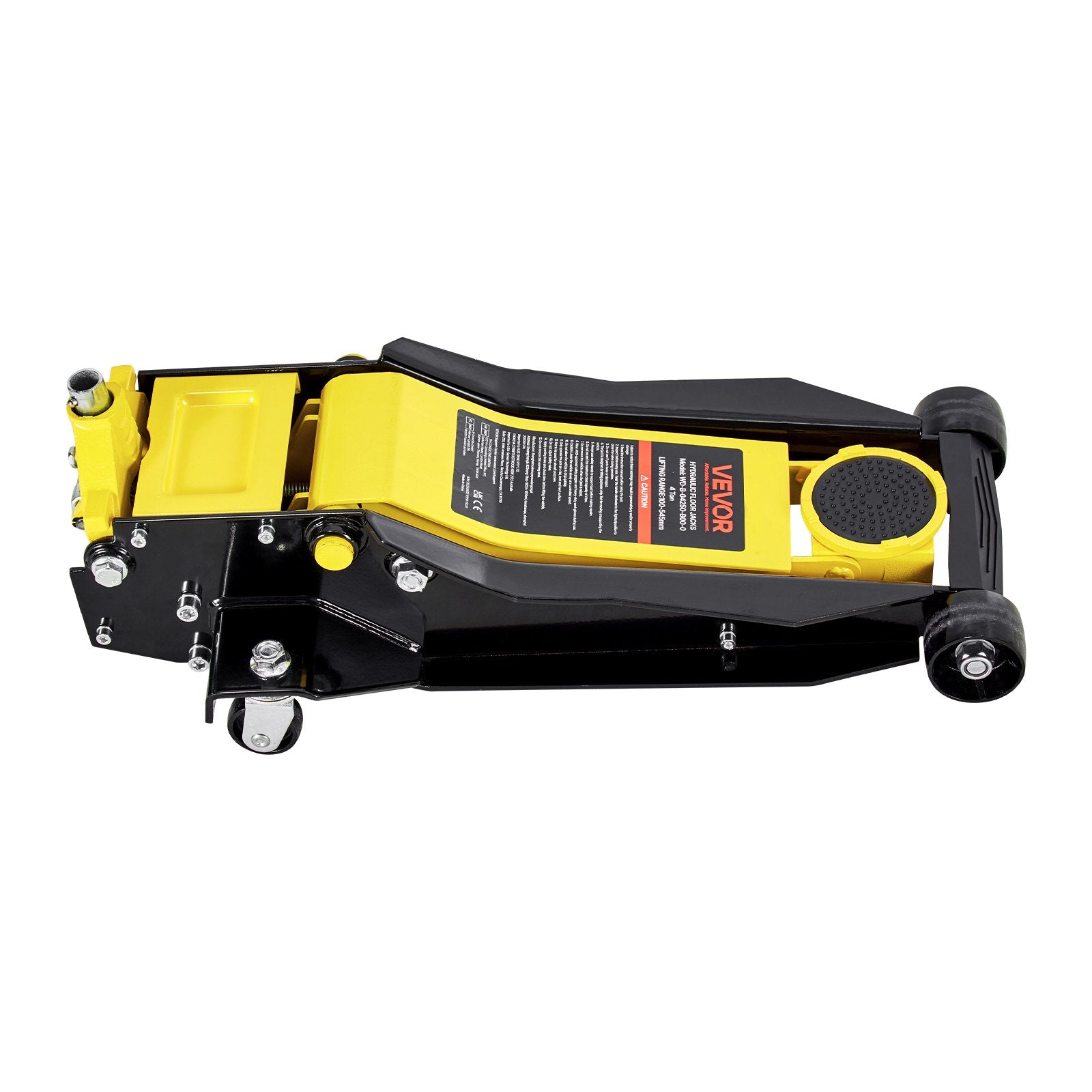 VEVOR Low Profile Floor Jack, 4 Ton Capacity, Steel Racing Floor Jack with Dual Pistons Quick Lift Pump, Hydraulic Trolley Car Lift for Sport Utility Vehicle, Lifting Range 100-545 mm, Yellow & Black