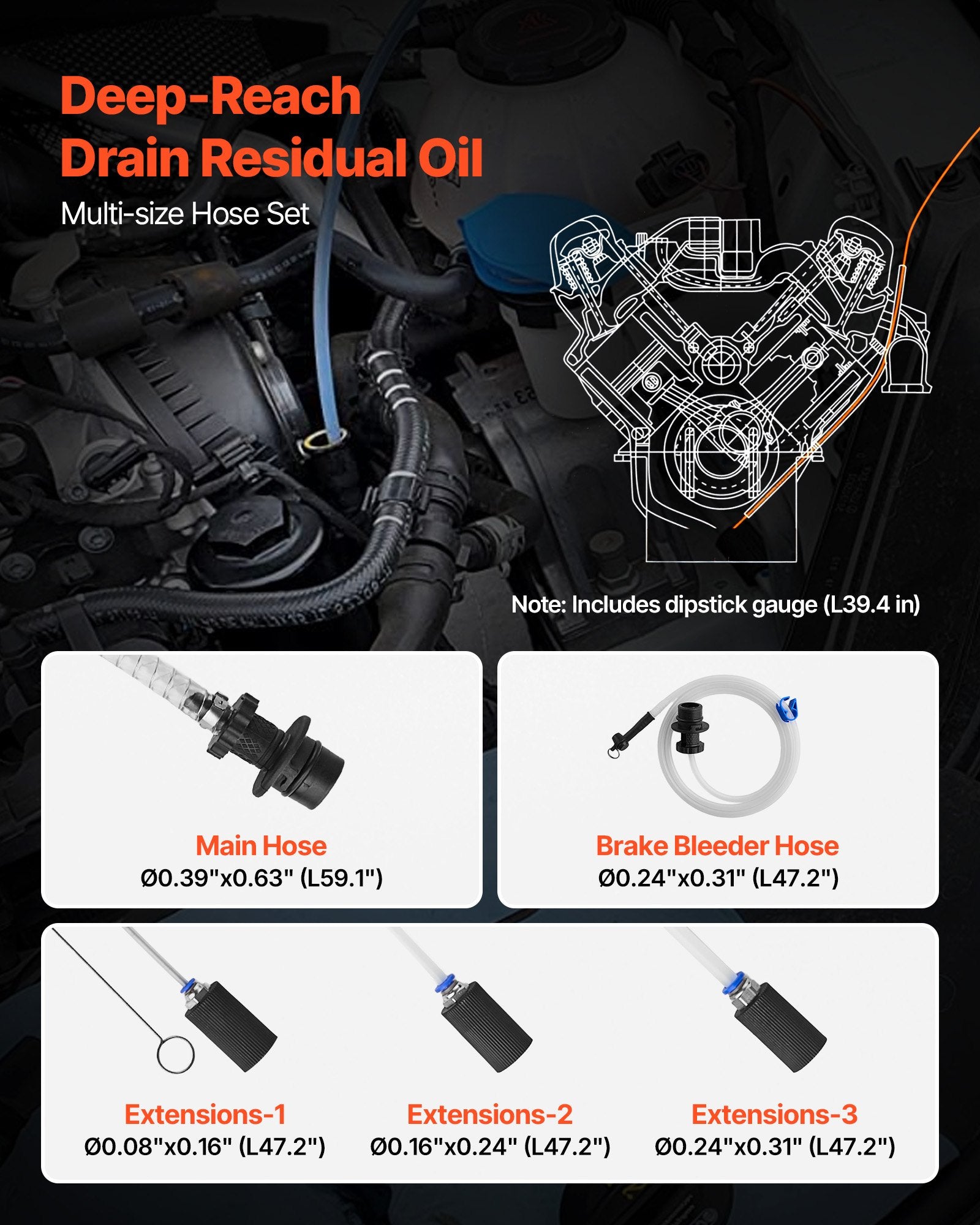 VEVOR Fluid Extractor, 9.5 L Capacity, Manual Vacuum Fluid Extractor with 150 cm Long Horse and Three 120 cm Extension Tubes, Oil Change Pump with HDPE Tank for Cars, Lawn Mowers, Boats