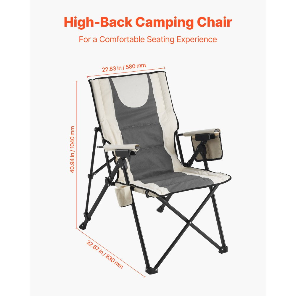 VEVOR Folding Camping Chair, 3 Reclining Positions, Outdoor High Back Camping Chair, 260lbs Weight Capacity, Full Padded Beach Chairs with Armrest & Headrest, Portable Lawn Chairs for Sports Travel