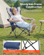 VEVOR Reclining Camping Chair, 4 Adjustable Positions, Portable Folding Lounger for Adults, Mesh Beach Chair with Footrest & Plush Cushion, Supports 220 lbs, Heavy Duty Camp Chairs for Patio, Blue