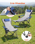 VEVOR Reclining Camping Chair, 4 Adjustable Positions, Portable Folding Lounger for Adults, Mesh Beach Chair with Footrest & Plush Cushion, Supports 220 lbs, Heavy Duty Camp Chairs for Patio, Blue