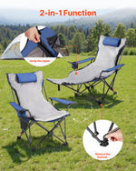 VEVOR Reclining Camping Chair, 4 Adjustable Positions, Portable Folding Lounger for Adults, Mesh Beach Chair with Footrest & Plush Cushion, Supports 220 lbs, Heavy Duty Camp Chairs for Patio, Blue