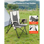 VEVOR Folding Camping Chair, 3 Reclining Positions, Outdoor High Back Camping Chair, 260lbs Weight Capacity, Full Padded Beach Chairs with Armrest & Headrest, Portable Lawn Chairs for Sports Travel