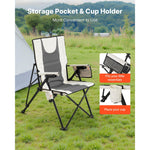 VEVOR Folding Camping Chair, 3 Reclining Positions, Outdoor High Back Camping Chair, 260lbs Weight Capacity, Full Padded Beach Chairs with Armrest & Headrest, Portable Lawn Chairs for Sports Travel