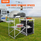 VEVOR Camping Kitchen Table Folding Portable Cook Table 1 Cupboard & Windscreen
