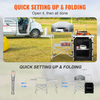 VEVOR Camping Kitchen Table Folding Portable Cook Table 1 Cupboard & Windscreen