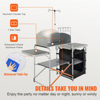 VEVOR Camping Kitchen Table Folding Portable Cook Table 1 Cupboard & Windscreen
